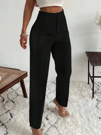 Women's Pleated Tapered Ankle Trousers, Stretch Dress Pants for Work Office - Black