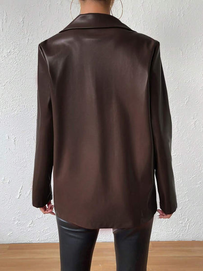 Rotterdam Faux Leather Single Button Oversized Blazer