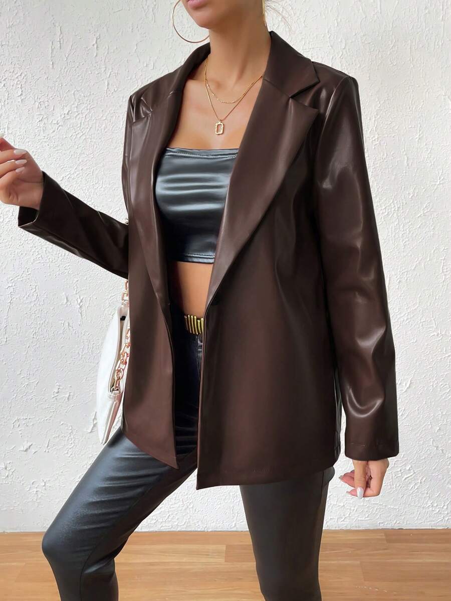 Rotterdam Faux Leather Single Button Oversized Blazer