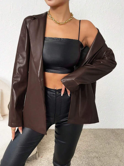 Rotterdam Faux Leather Single Button Oversized Blazer