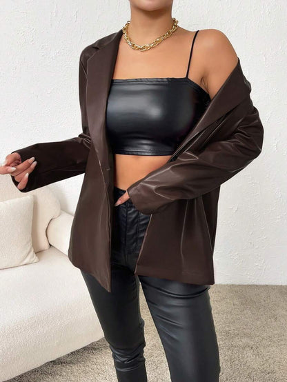 Rotterdam Faux Leather Single Button Oversized Blazer