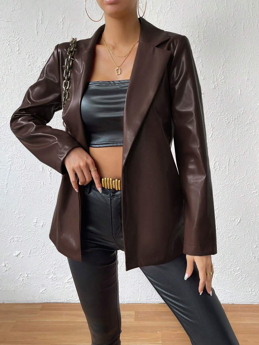 Rotterdam Faux Leather Single Button Oversized Blazer