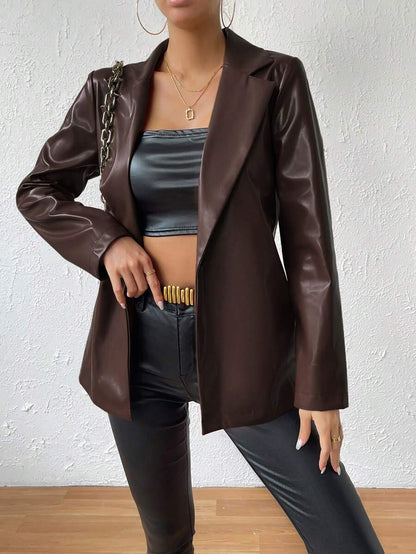 Rotterdam Faux Leather Single Button Oversized Blazer