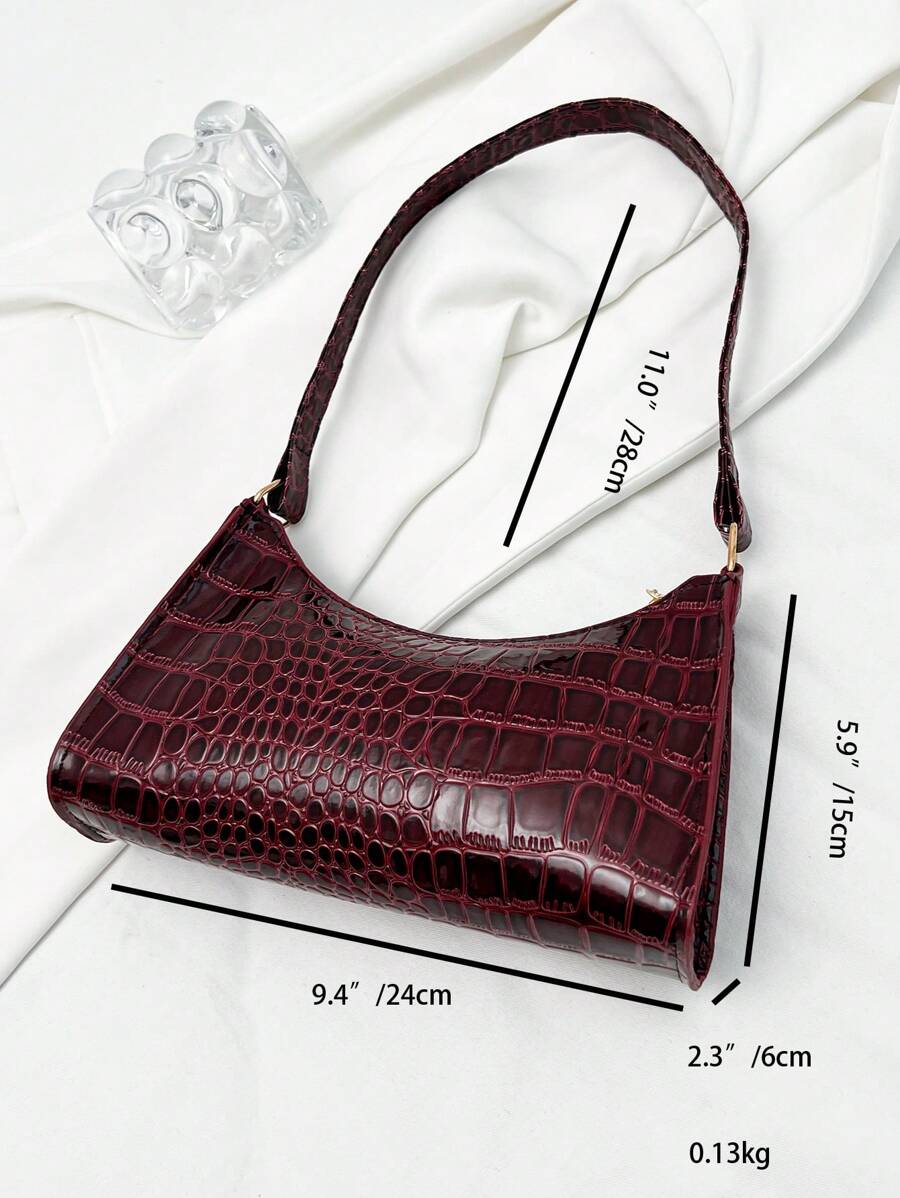 Women's Curved Shoulder Bag, Small Faux Leather Underarm Purse for Everyday and Evening