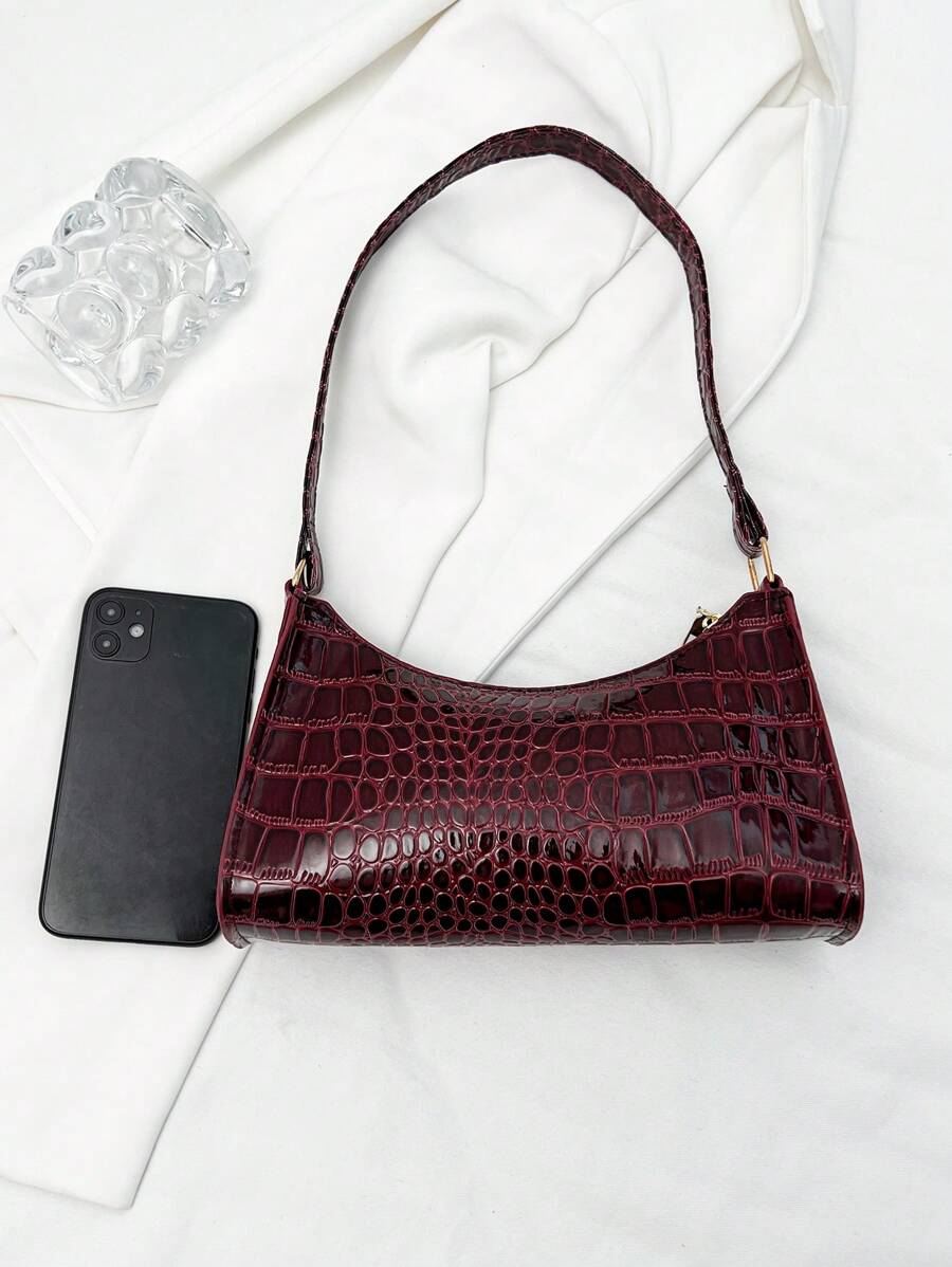 Women's Curved Shoulder Bag, Small Faux Leather Underarm Purse for Everyday and Evening