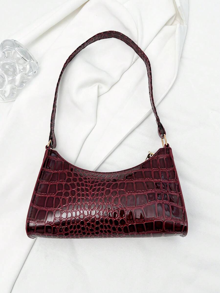 Women's Curved Shoulder Bag, Small Faux Leather Underarm Purse for Everyday and Evening