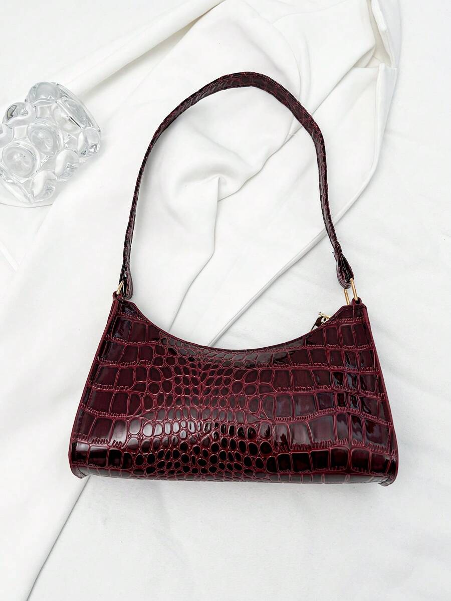 Women's Curved Shoulder Bag, Small Faux Leather Underarm Purse for Everyday and Evening