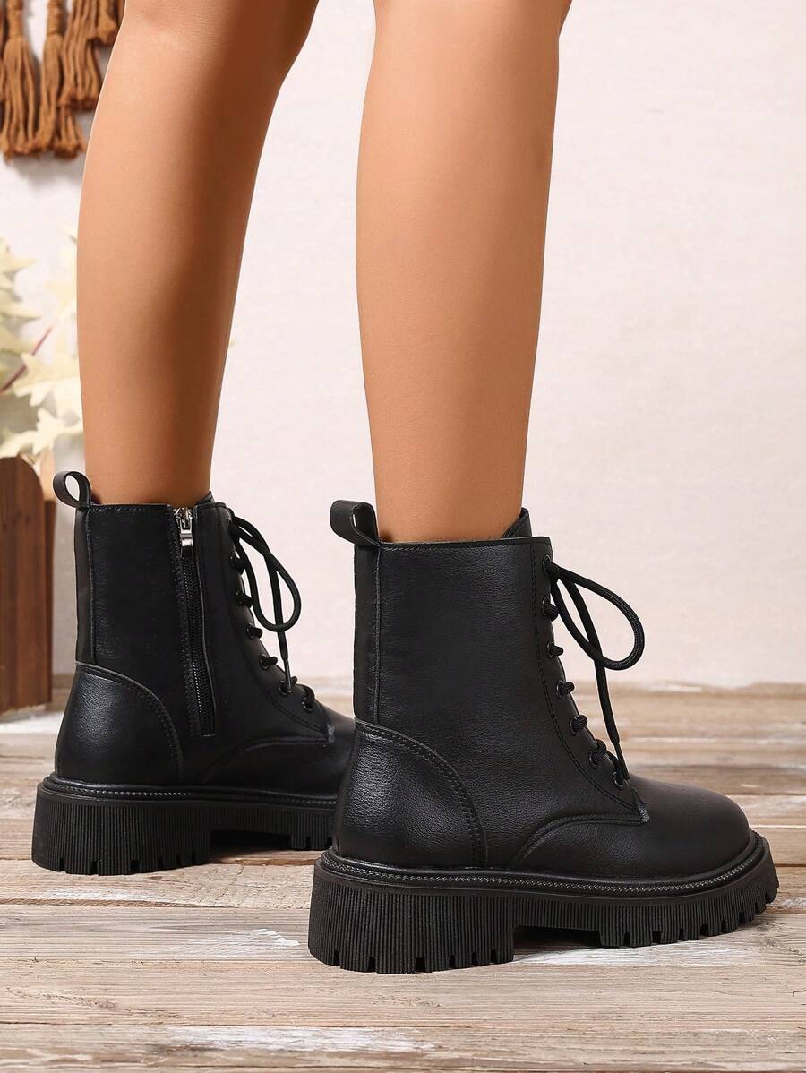 2026 Spring/Autumn/Winter New Women's Shoes, Winter Warm Women's Boots, Fashion Versatile Casual Women's Shoes, Black/White Ankle Boots With Lace-Up And Side Zipper, Flat Women's Boots, Women's Ankle Boots And Ankle Boots, Women's Fashion Boots, College S Mensa