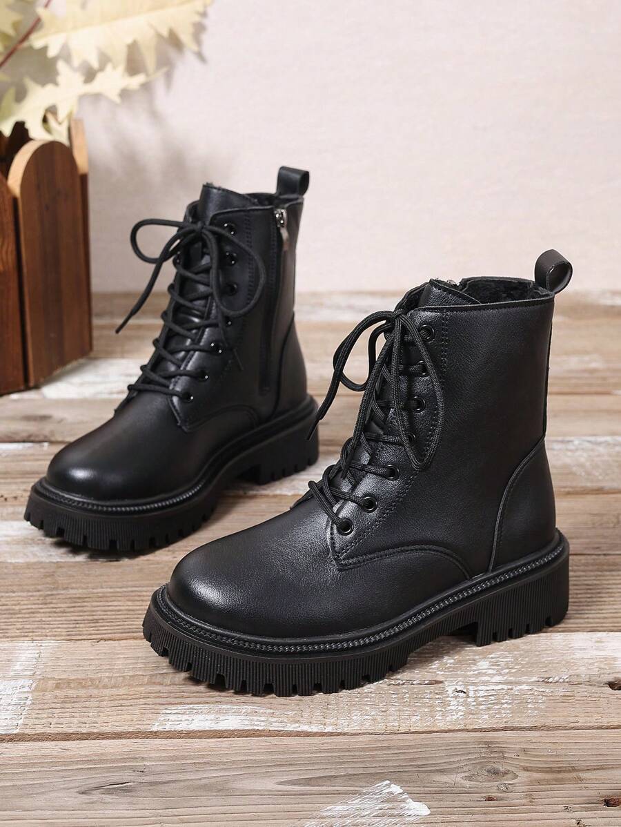 2026 Spring/Autumn/Winter New Women's Shoes, Winter Warm Women's Boots, Fashion Versatile Casual Women's Shoes, Black/White Ankle Boots With Lace-Up And Side Zipper, Flat Women's Boots, Women's Ankle Boots And Ankle Boots, Women's Fashion Boots, College S Mensa