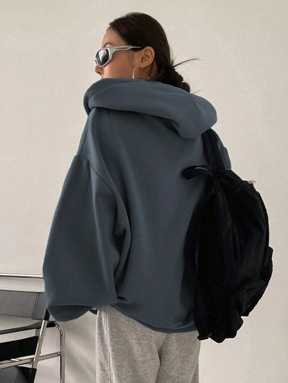 Eleanor Thermal Lined Zip Drawstring Hoodie - Navy Blue