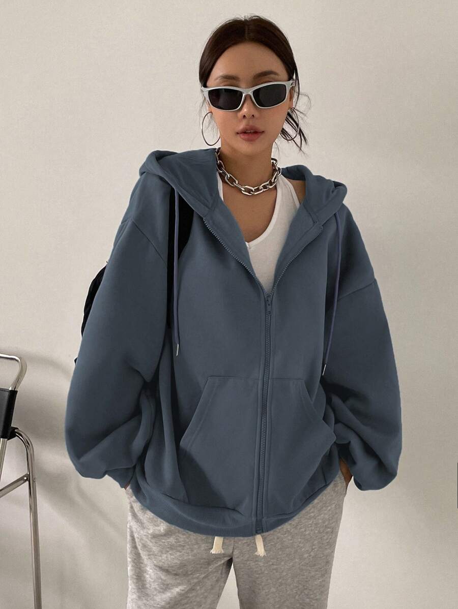 Eleanor Thermal Lined Zip Drawstring Hoodie - Black
