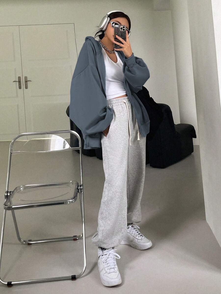 Eleanor Thermal Lined Zip Drawstring Hoodie - White
