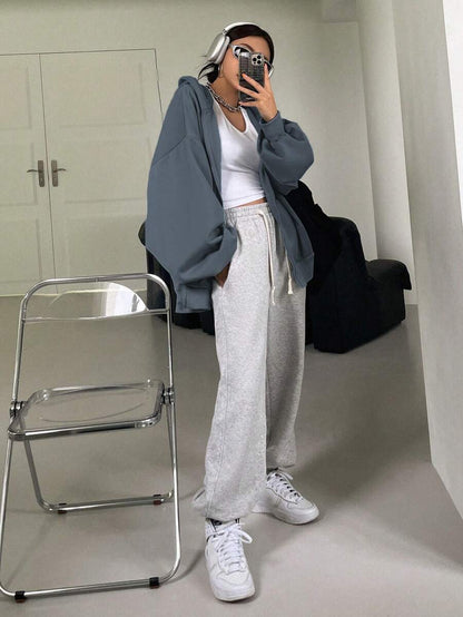 Eleanor Thermal Lined Zip Drawstring Hoodie - White