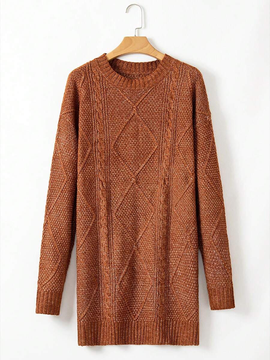 Alina Oversized Cable Knit Sweater Dress - Apricot