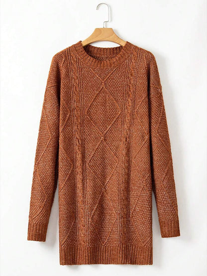 Alina Oversized Cable Knit Sweater Dress - Apricot