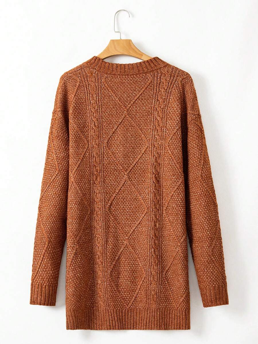 Alina Oversized Cable Knit Sweater Dress - Apricot