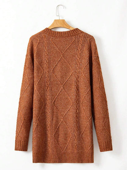 Alina Oversized Cable Knit Sweater Dress - Apricot