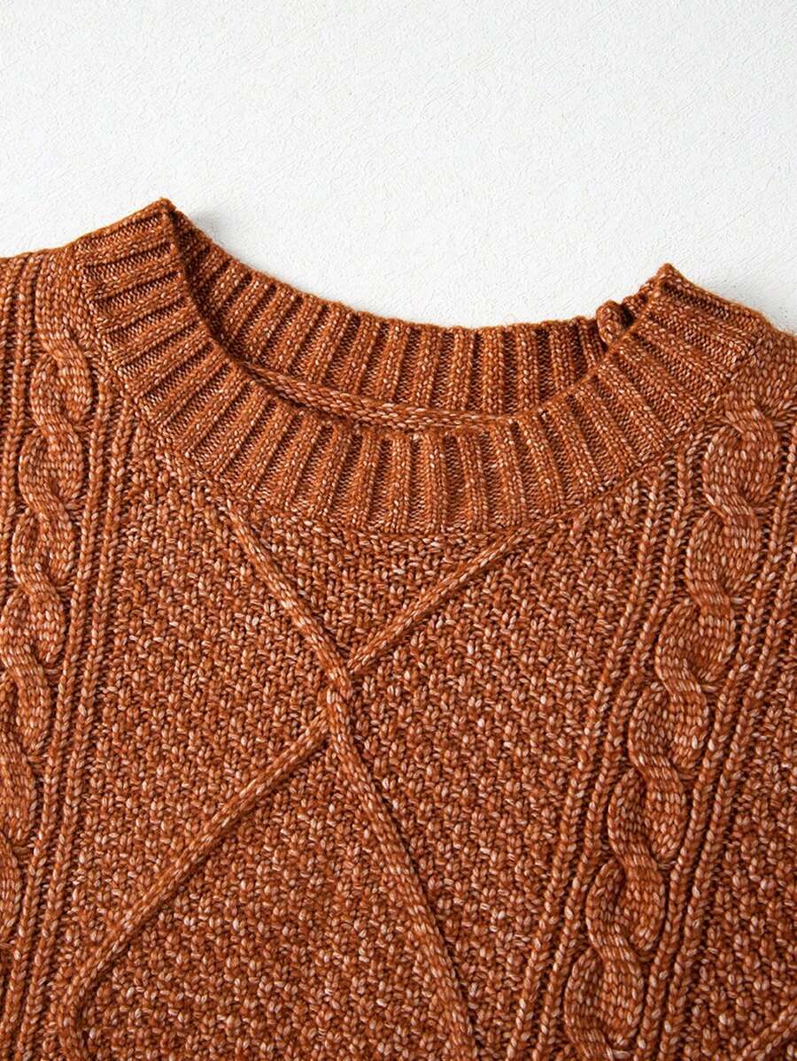 Alina Oversized Cable Knit Sweater Dress - Apricot