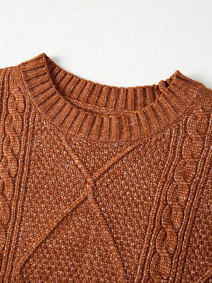 Alina Oversized Cable Knit Sweater Dress - Apricot