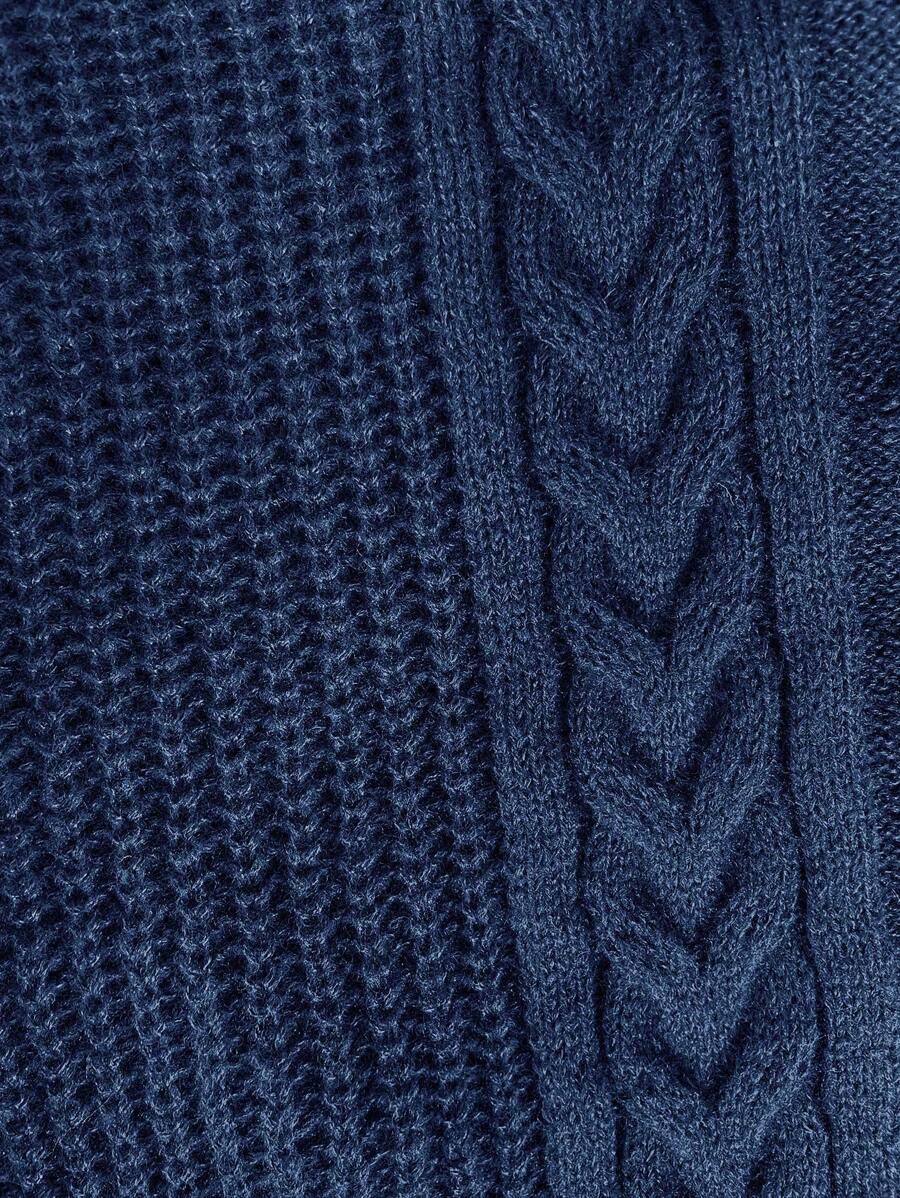 Adele Cable Knit Mock Neck Long Sleeve Mini Sweater Dress - Navy Blue