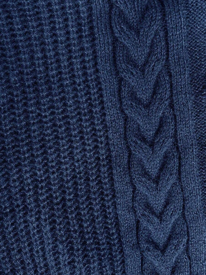 Adele Cable Knit Mock Neck Long Sleeve Mini Sweater Dress - Navy Blue
