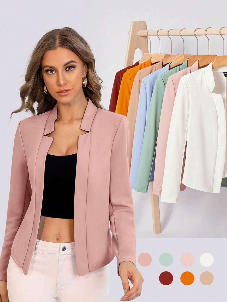 Cora Open Front Knit Blazer Jacket - Grey