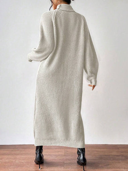 Anya High Neck Raglan Sleeve Sweater Dress - Black