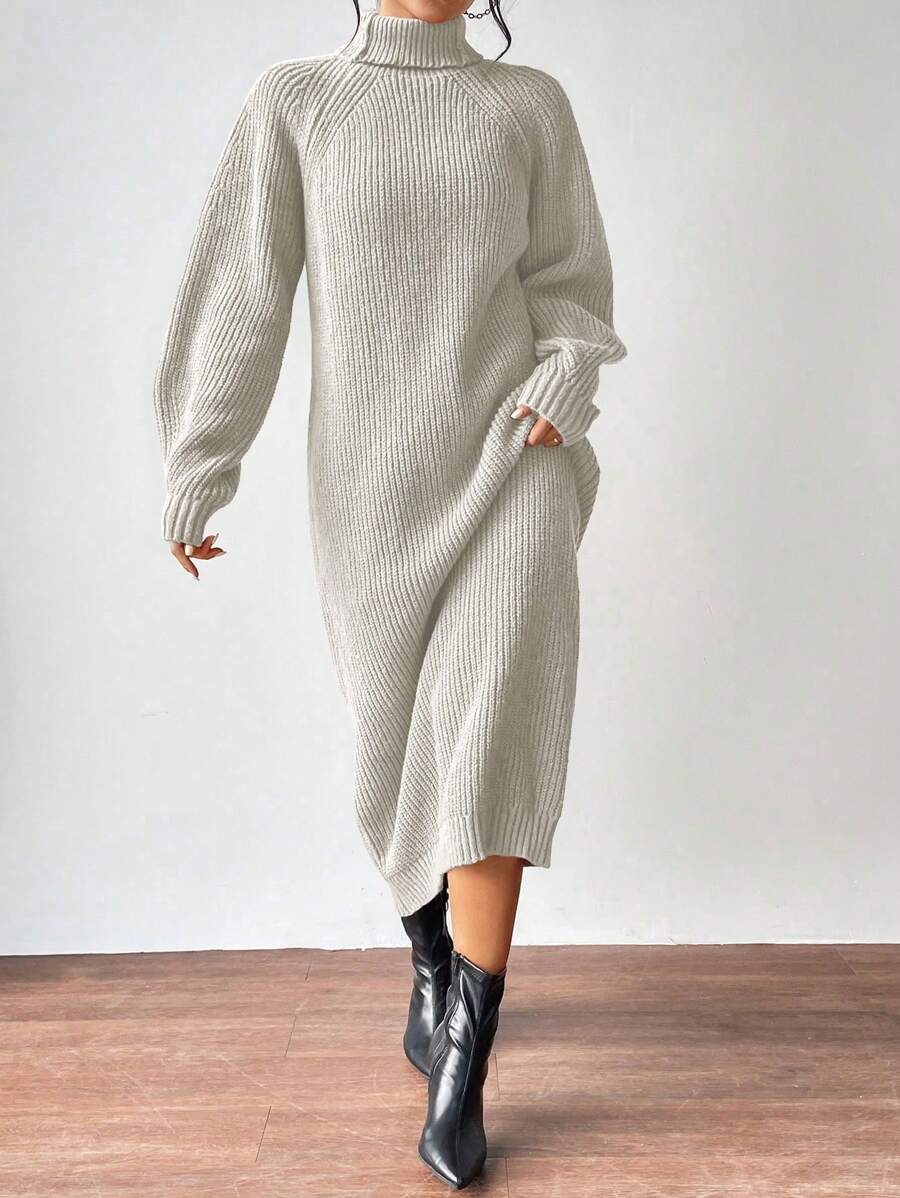 Anya High Neck Raglan Sleeve Sweater Dress - Blue