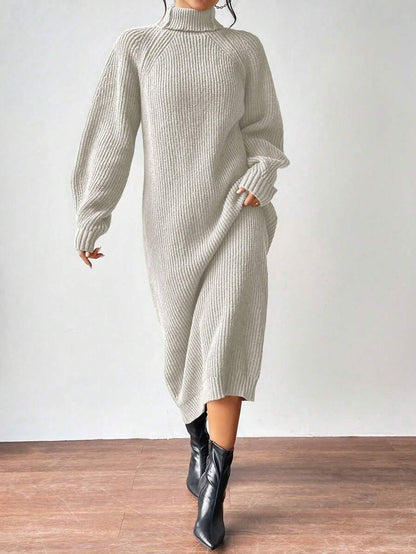 Anya High Neck Raglan Sleeve Sweater Dress - Blue