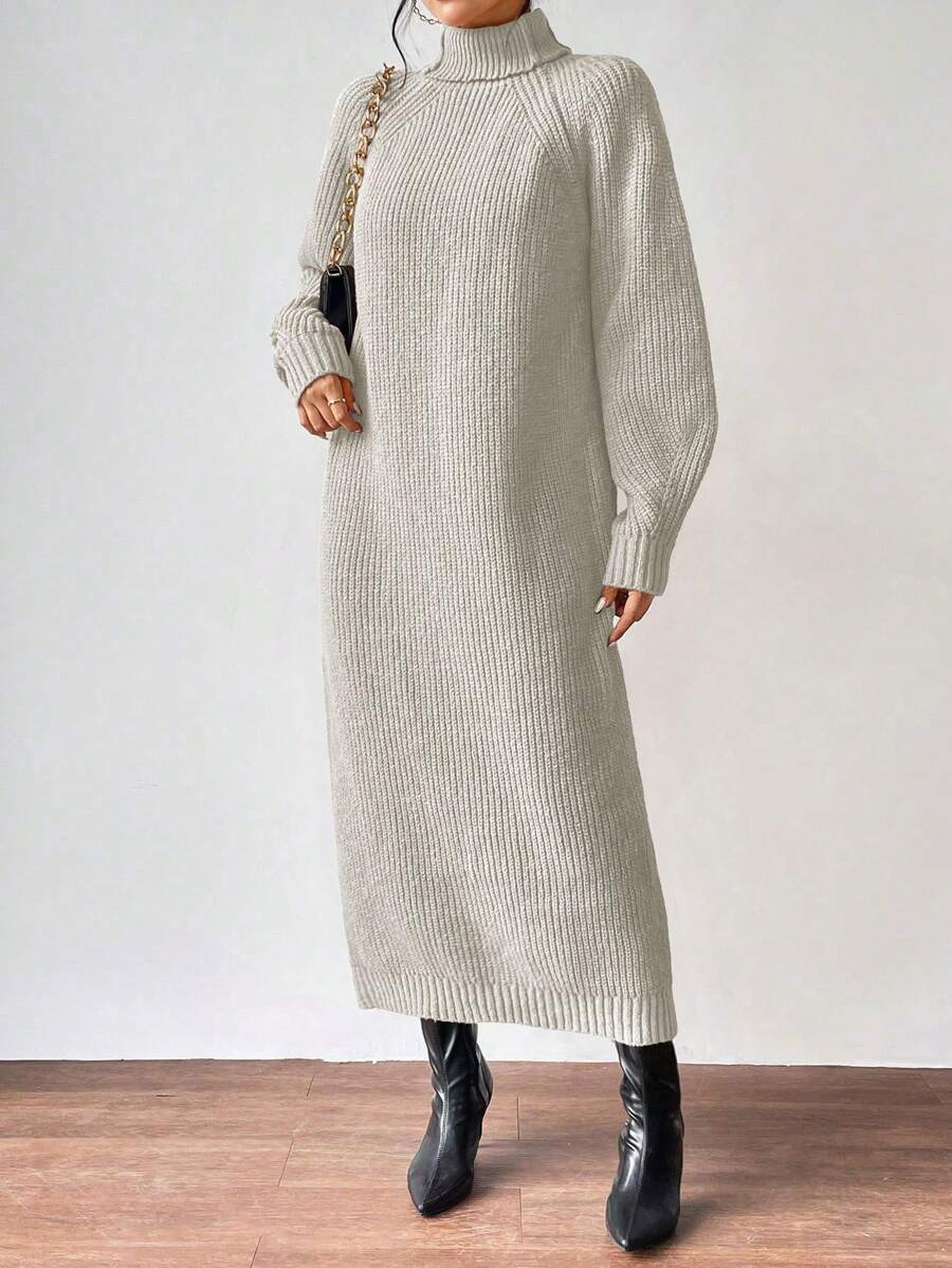 Anya High Neck Raglan Sleeve Sweater Dress - Brown