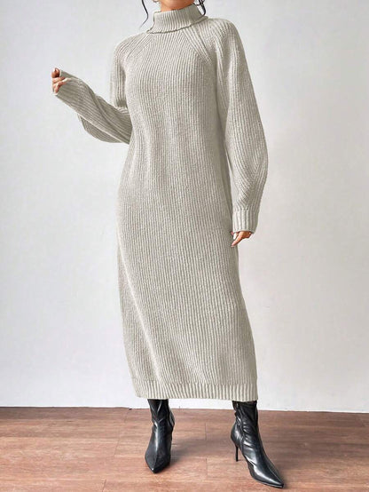 Anya High Neck Raglan Sleeve Sweater Dress - Camel