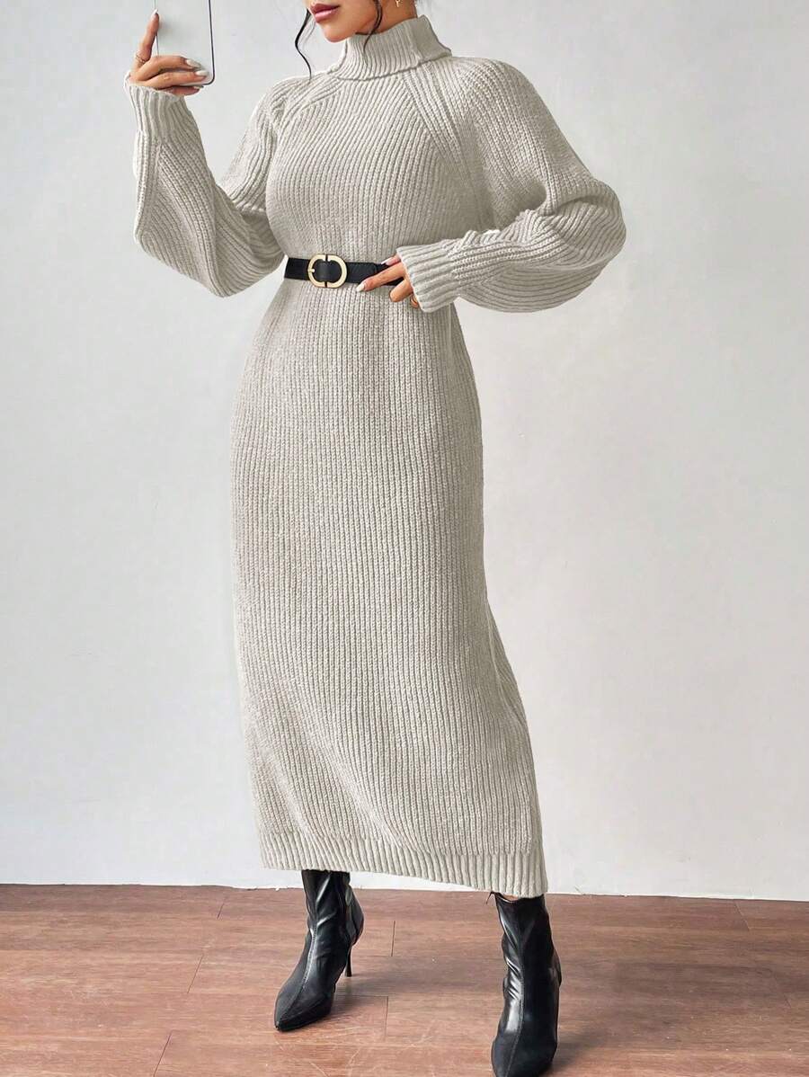 Anya High Neck Raglan Sleeve Sweater Dress - Green