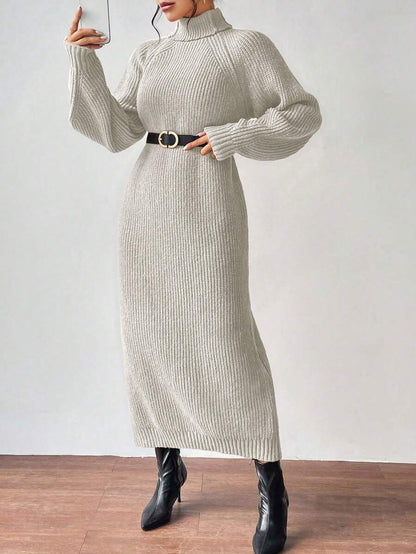 Anya High Neck Raglan Sleeve Sweater Dress - Green