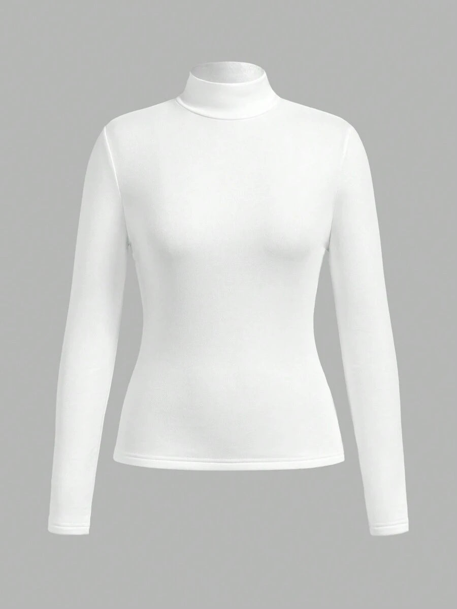 Aberdeen Fleece Lined Thermal Mock Neck Fitted Top - White