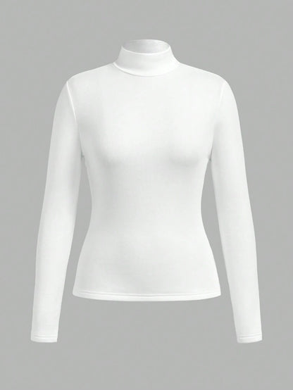 Aberdeen Fleece Lined Thermal Mock Neck Fitted Top - White