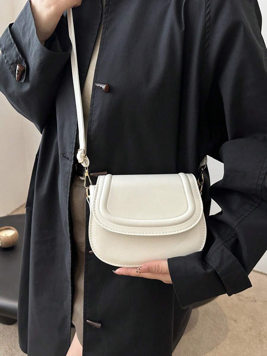 Women's Small Saddle Crossbody Bag, Faux Leather Flap Shoulder Purse with Adjustable Strap