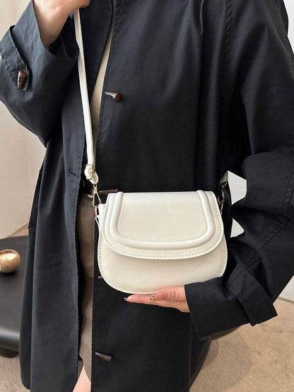 Women's Small Saddle Crossbody Bag, Faux Leather Flap Shoulder Purse with Adjustable Strap