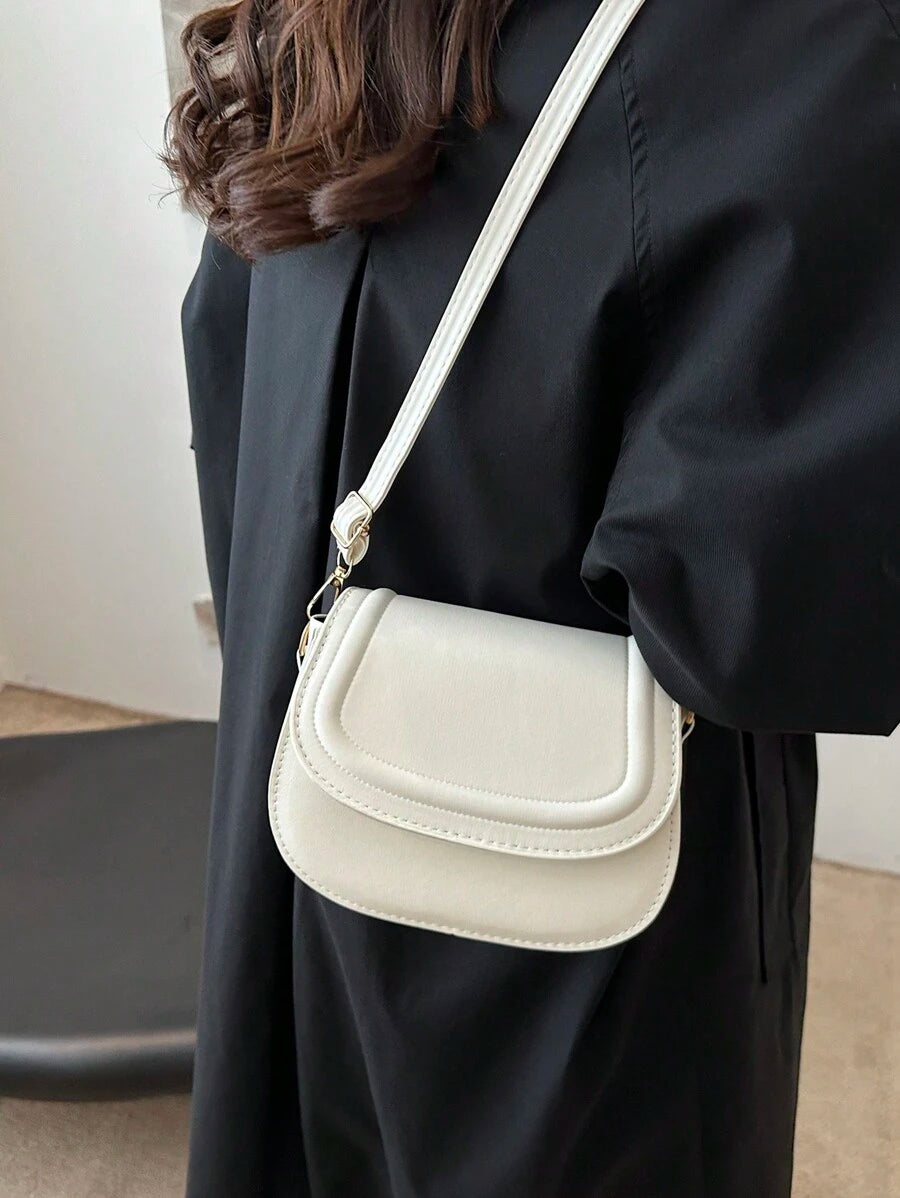 Women's Small Saddle Crossbody Bag, Faux Leather Flap Shoulder Purse with Adjustable Strap