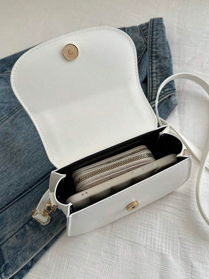 Women's Small Saddle Crossbody Bag, Faux Leather Flap Shoulder Purse with Adjustable Strap