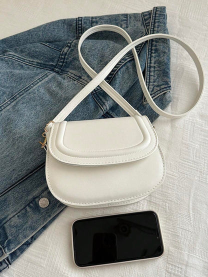Women's Small Saddle Crossbody Bag, Faux Leather Flap Shoulder Purse with Adjustable Strap