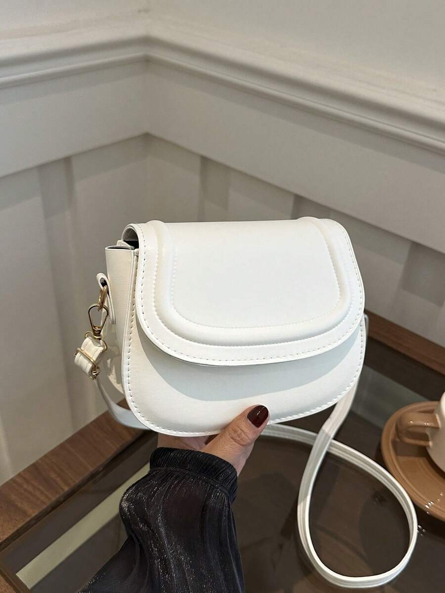 Women's Small Saddle Crossbody Bag, Faux Leather Flap Shoulder Purse with Adjustable Strap