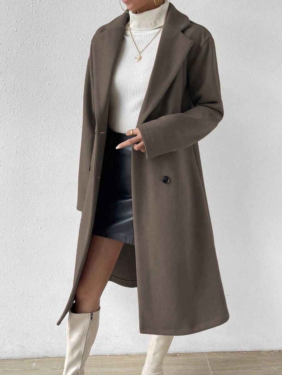 Victoria Classic Double-Breasted Longline Tailored Overcoat - Coffee Brown