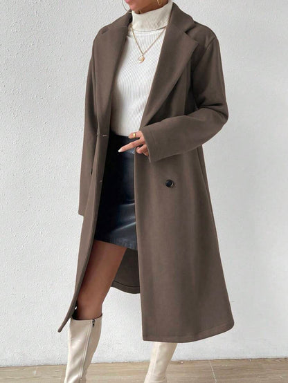 Victoria Classic Double-Breasted Longline Tailored Overcoat - Coffee Brown
