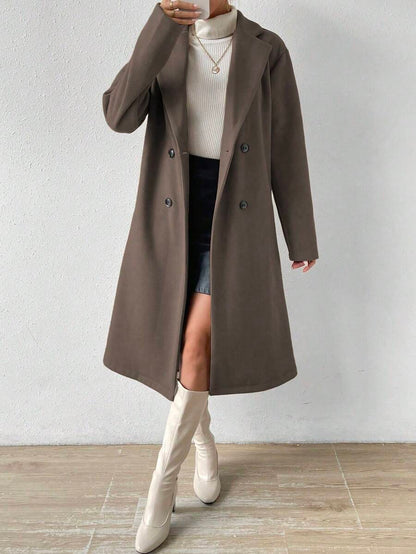 Victoria Classic Double-Breasted Longline Tailored Overcoat - Coffee Brown