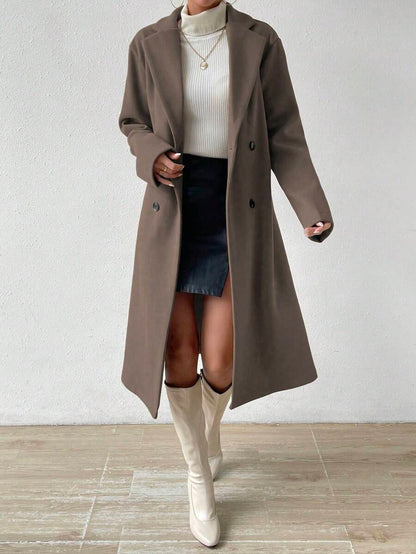 Victoria Classic Double-Breasted Longline Tailored Overcoat - Coffee Brown