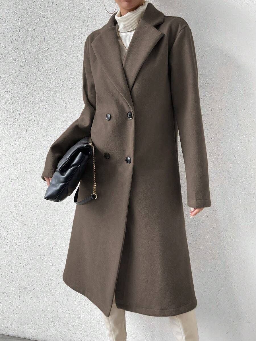 Victoria Classic Double-Breasted Longline Tailored Overcoat - Coffee Brown