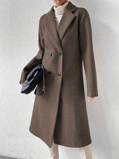 Victoria Classic Double-Breasted Longline Tailored Overcoat - Coffee Brown