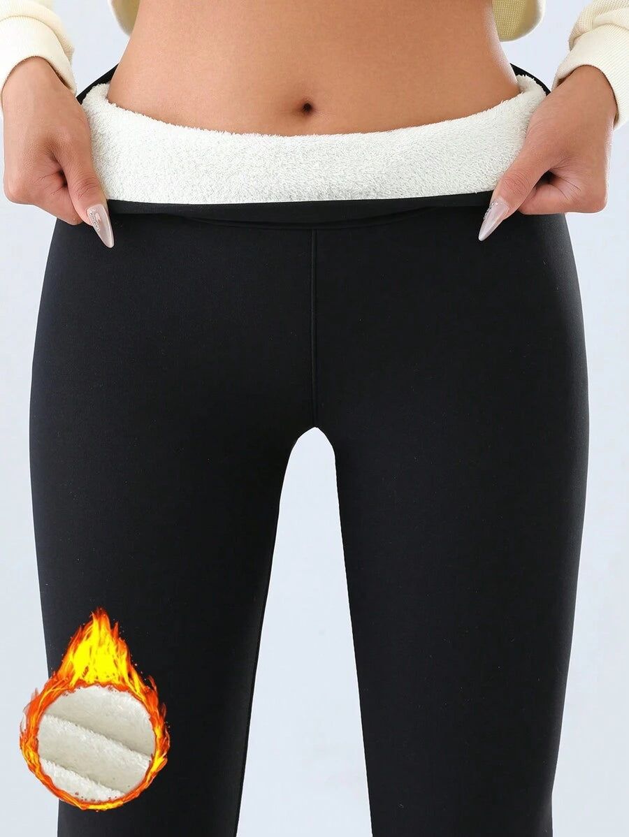 Emmeline High Waist Fleece Lined Leggings with Thermal Lining - Black