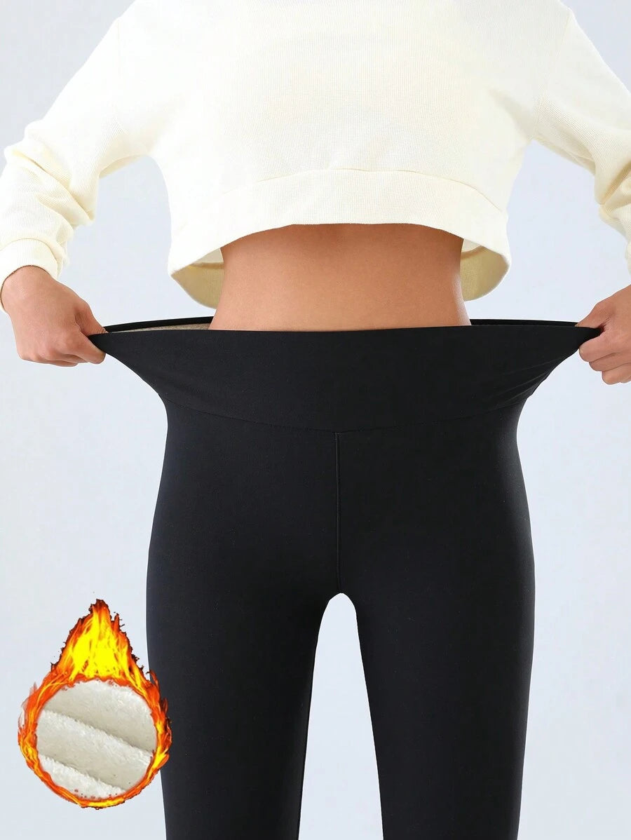 Emmeline High Waist Fleece Lined Leggings with Thermal Lining - Black