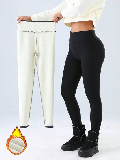 Emmeline High Waist Fleece Lined Leggings with Thermal Lining - Black